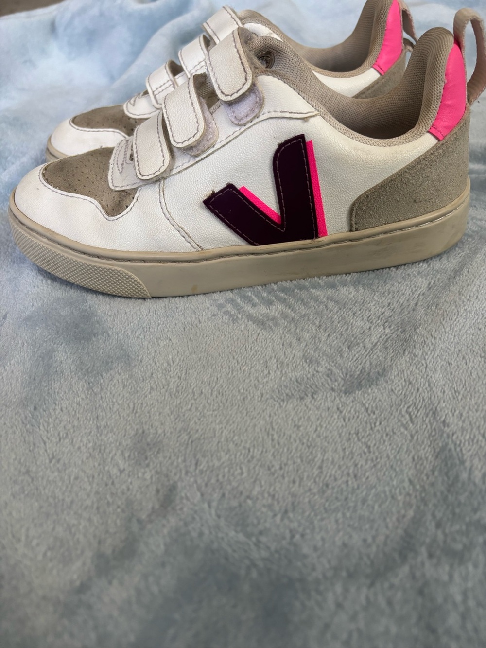 Veja Kids White Sneakers with Pink Accents